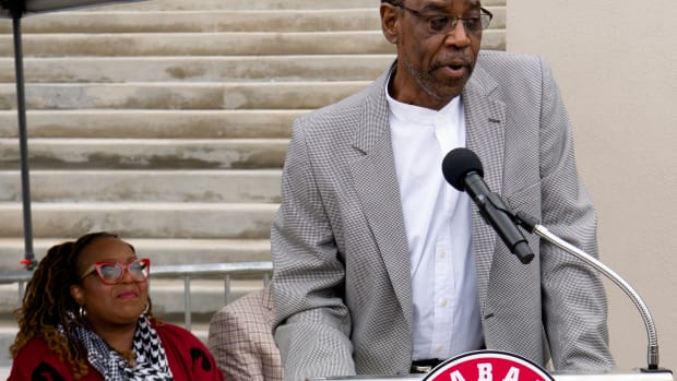 The University of Alabama honored its first two Black scholarship athletes, Wilbur Jackson and John Mitchell before the 2022 A-Day game at Bryant-Denny Stadium. John Mitchell speaks for himself and Jackson before a memorial plaque was unveiled.
